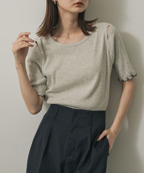 ＊＊SENSE OF PLACE by URBAN RESEARCH / センスオブプレイス バイ アーバンリサーチ Tシャツ | カットアウトピグメントトップ(5分袖)（OATMEAL）