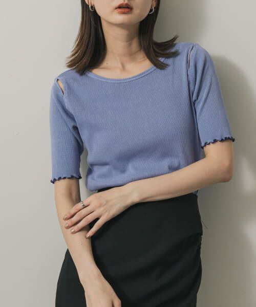 ＊＊SENSE OF PLACE by URBAN RESEARCH / センスオブプレイス バイ アーバンリサーチ Tシャツ | カットアウトピグメントトップ(5分袖)（BLUE）