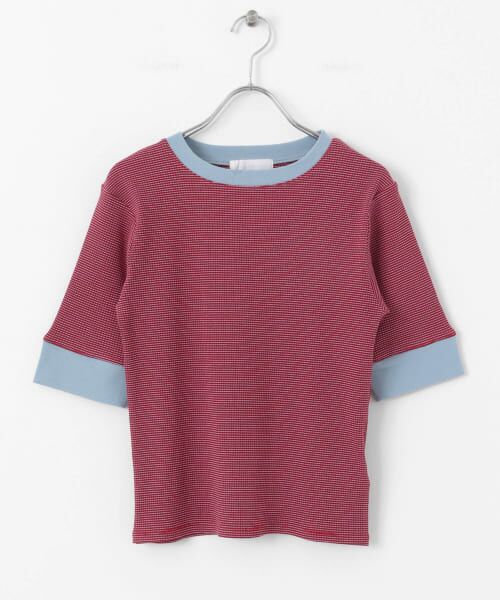 MEYAME クルーネック 五分袖 ニットTシャツ　レッド MEYAME クルーネック 五分袖 ニットTシャツ レッド - メルカリ