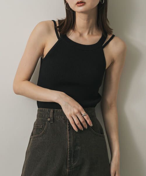 ＊＊SENSE OF PLACE by URBAN RESEARCH / センスオブプレイス バイ アーバンリサーチ タンクトップ | ダブルストラップカップツキニットタンク（BLACK）