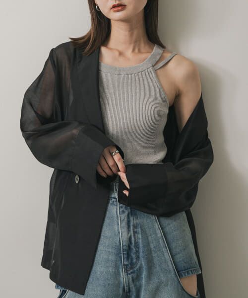 ＊＊SENSE OF PLACE by URBAN RESEARCH / センスオブプレイス バイ アーバンリサーチ タンクトップ | ダブルストラップカップツキニットタンク（GRAY）