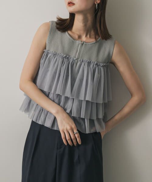 ＊＊SENSE OF PLACE by URBAN RESEARCH / センスオブプレイス バイ アーバンリサーチ ニット・セーター | ダブルジップフリルニットトップ（L.GRAY）