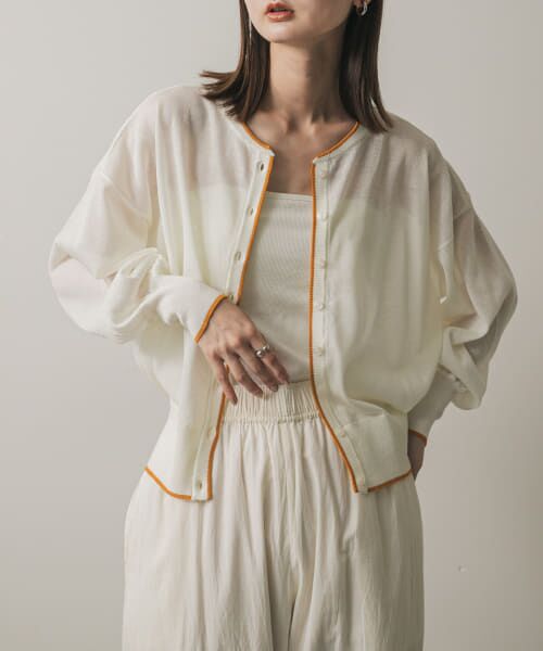 CYCLAS*ボリュームスリーブシアーカーディガン コットン ホワイト CYCLAS*ボリュームスリーブシアーカーディガン コットン ホワイト