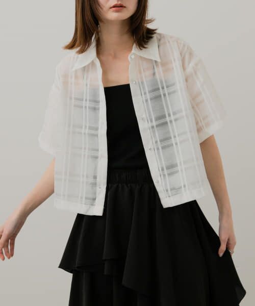 ＊＊SENSE OF PLACE by URBAN RESEARCH / センスオブプレイス バイ アーバンリサーチ シャツ・ブラウス | シアーチェッククロップドシャツ（OFF WHITE）