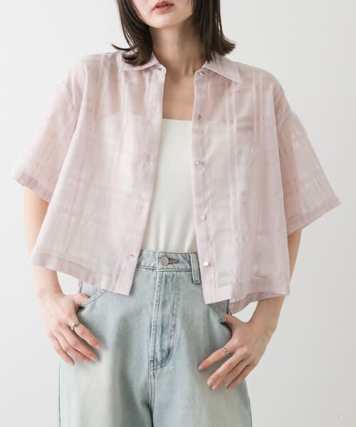 ＊＊SENSE OF PLACE by URBAN RESEARCH / センスオブプレイス バイ アーバンリサーチ シャツ・ブラウス | シアーチェッククロップドシャツ（PINK）