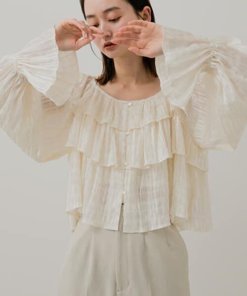 ＊＊SENSE OF PLACE by URBAN RESEARCH / センスオブプレイス バイ アーバンリサーチ シャツ・ブラウス | クロップドフリルブラウス（OFF WHITE）