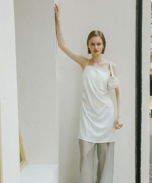 美品　CHANEL ホワイトサマーワンピース　肩リボン　チュニック　フレア S・Mサイズ展開】イージージョーゼットフレアーキャミワンピース