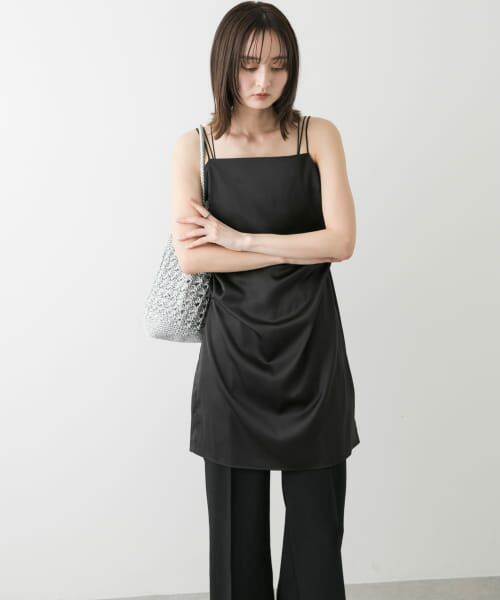 Ezick／Vintage flower サイドタックサテンキャミワンピース Ezick／Vintage flower サイドタックサテンキャミワンピース