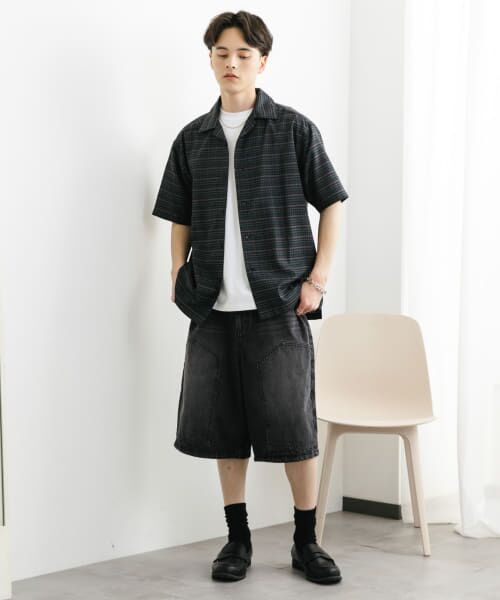 セール】 チェックオープンカラーショートスリーブシャツ
