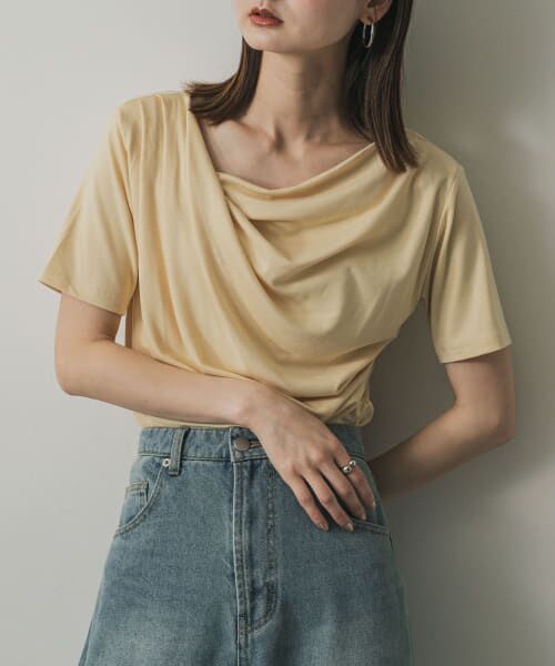 ＊＊SENSE OF PLACE by URBAN RESEARCH / センスオブプレイス バイ アーバンリサーチ Tシャツ | アシメドレープトップ(半袖)（BEIGE）