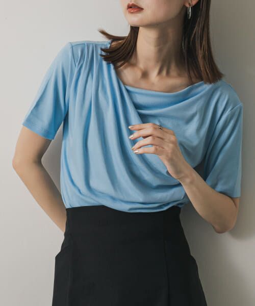 ＊＊SENSE OF PLACE by URBAN RESEARCH / センスオブプレイス バイ アーバンリサーチ Tシャツ | アシメドレープトップ(半袖)（L.BLUE）