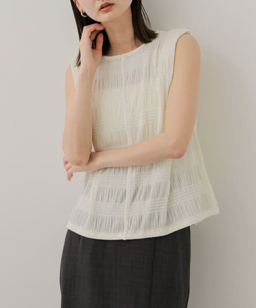 ＊＊SENSE OF PLACE by URBAN RESEARCH / センスオブプレイス バイ アーバンリサーチ Tシャツ | シャーリングパイピングカットトップ（IVORY）