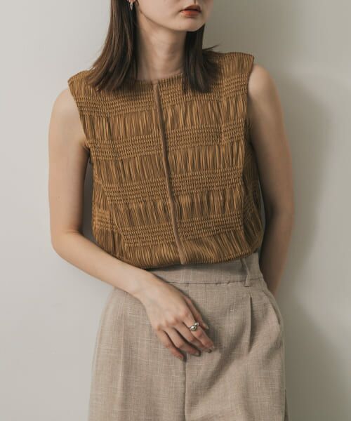 ＊＊SENSE OF PLACE by URBAN RESEARCH / センスオブプレイス バイ アーバンリサーチ Tシャツ | シャーリングパイピングカットトップ（BEIGE）