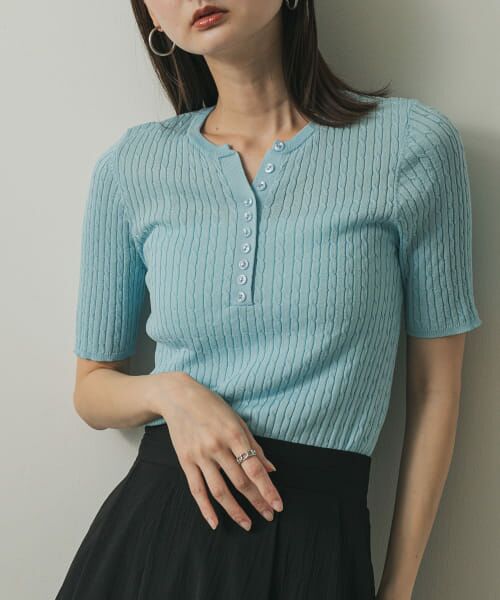 セール】 ヘンリーネックミニケーブルセーター(半袖) （ニット