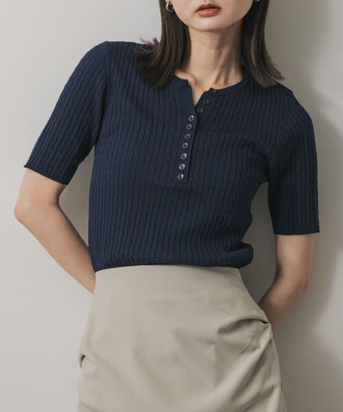 セール】 ヘンリーネックミニケーブルセーター(半袖) （ニット