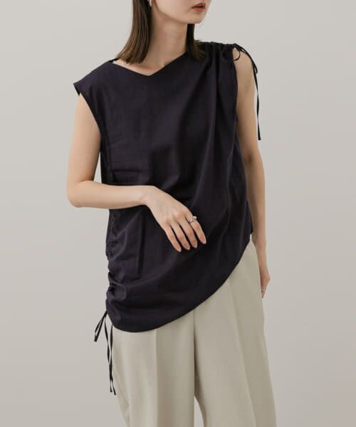 ＊＊SENSE OF PLACE by URBAN RESEARCH / センスオブプレイス バイ アーバンリサーチ シャツ・ブラウス | アシンメトリーシャーリングトップ（NAVY）