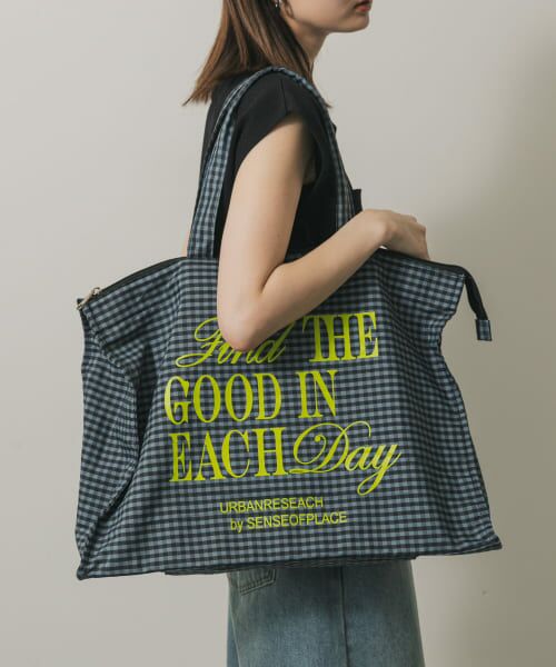＊＊SENSE OF PLACE by URBAN RESEARCH / センスオブプレイス バイ アーバンリサーチ トートバッグ | ロゴチェックビッドトート（GRAY）