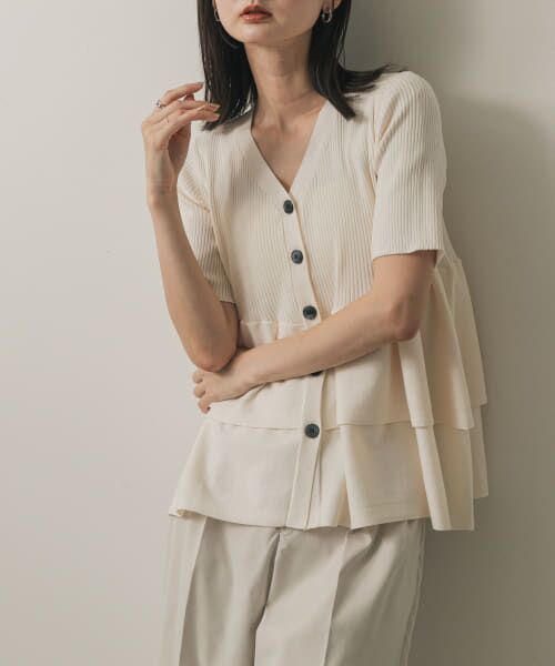 ＊＊SENSE OF PLACE by URBAN RESEARCH / センスオブプレイス バイ アーバンリサーチ カーディガン・ボレロ | 『WEB限定』ペプラムカーディガン(半袖)（IVORY）