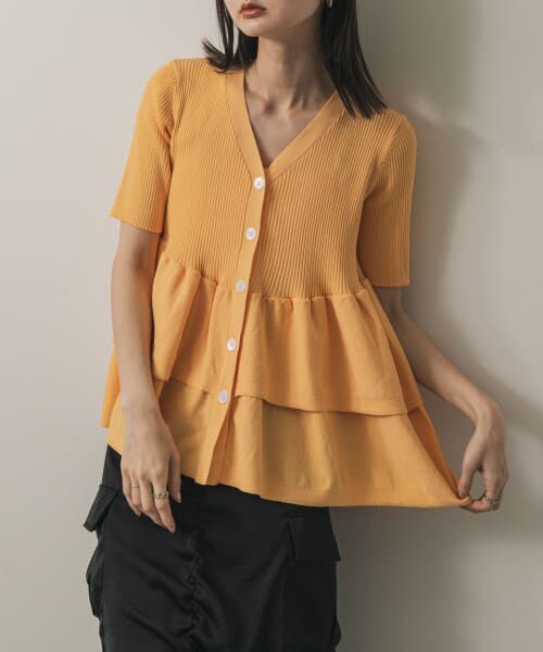 ＊＊SENSE OF PLACE by URBAN RESEARCH / センスオブプレイス バイ アーバンリサーチ カーディガン・ボレロ | 『WEB限定』ペプラムカーディガン(半袖)（ORANGE）