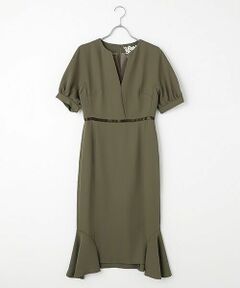 ドレープクロス パフスリーブワンピースドレス