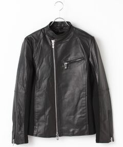SHIFFON / シフォン レザーブルゾン・ジャケット | 【SHELLAC】サイドリブレザーライダースジャケット