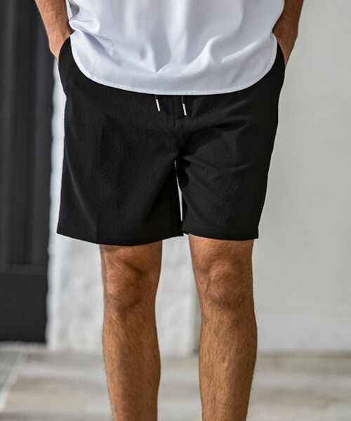 SHIFFON/シフォン シアサッカーショートパンツ ブラック L SHIFFON/シフォン シアサッカーショートパンツ ブラック L
