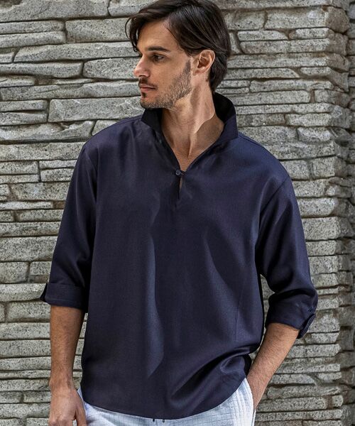 SHIFFON/シフォン スキッパープルオーバーシャツ ネイビー S SHIFFON/シフォン スキッパープルオーバーシャツ ネイビー S