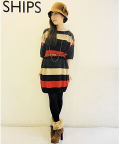 MULTI BORDER KNIT ONE-PIECE