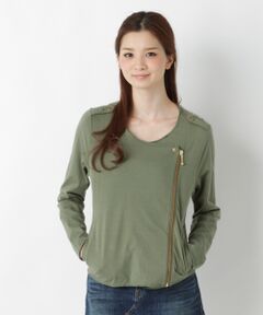 SHIPS / シップス ブルゾン | ジャージーノーカラーライダースブルゾン