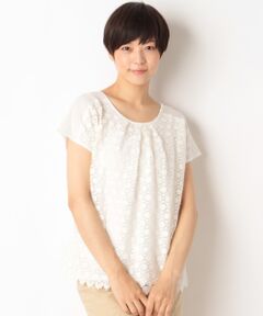 SHIPS / シップス カットソー | ケミカルレース コンビショートスリーブ