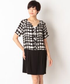 SHIPS / シップス ミニ丈・ひざ丈ワンピース | プリントチェックブロッキングワンピース