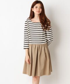 SHIPS / シップス ミニ丈・ひざ丈ワンピース | ボーダー グログラン コンビワンピース