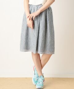 SHIPS / シップス ミニ・ひざ丈スカート | キュプラ コットン ストライプ ギャザースカート
