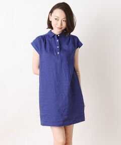 SHIPS / シップス ミニ丈・ひざ丈ワンピース | リネン　ジャージー コンビ フレンチスリーブ プルオーバーワンピース