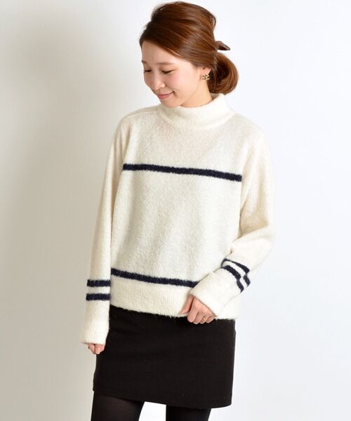 SHIPS / シップス ニット・セーター | ブロックラインニット（ライトホワイト）