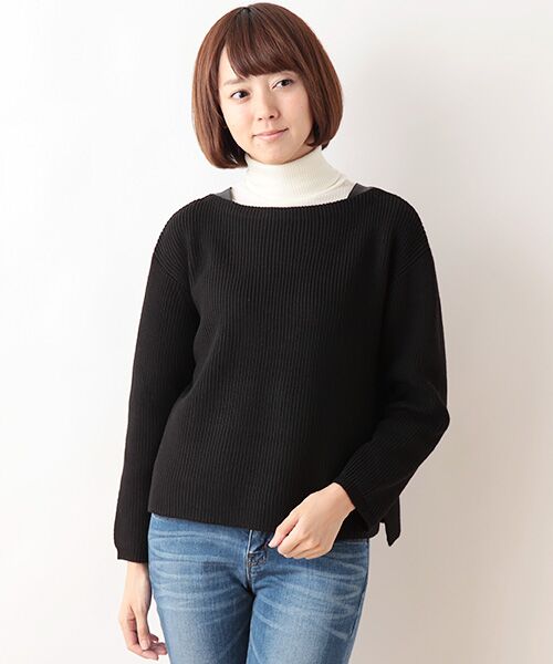 SHIPS / シップス ニット・セーター | アゼクルーネック（ブラック）