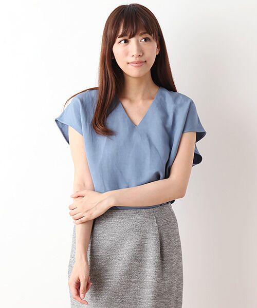 SHIPS for women / シップスウィメン Tシャツ | リネンレーヨン Vネックショートスリーブブラウス(blue) | 詳細10