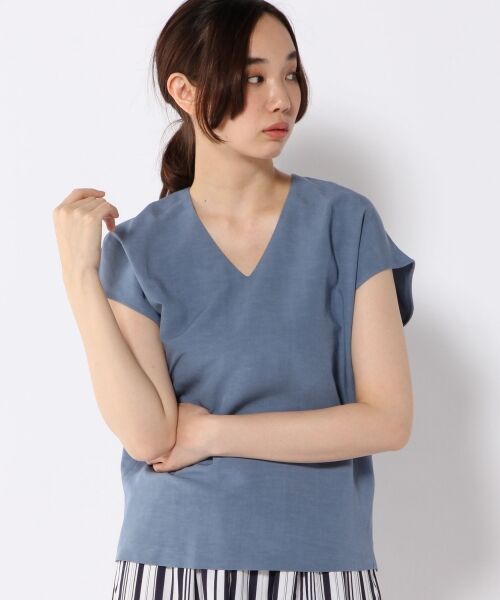 SHIPS for women / シップスウィメン Tシャツ | リネンレーヨン Vネックショートスリーブブラウス(blue) | 詳細9