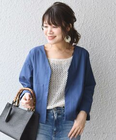 コットンVネック羽織りブルゾン◇