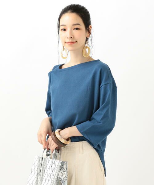 SHIPS for women / シップスウィメン カットソー | コットンブークレアシンメトリーネックblue | 詳細7