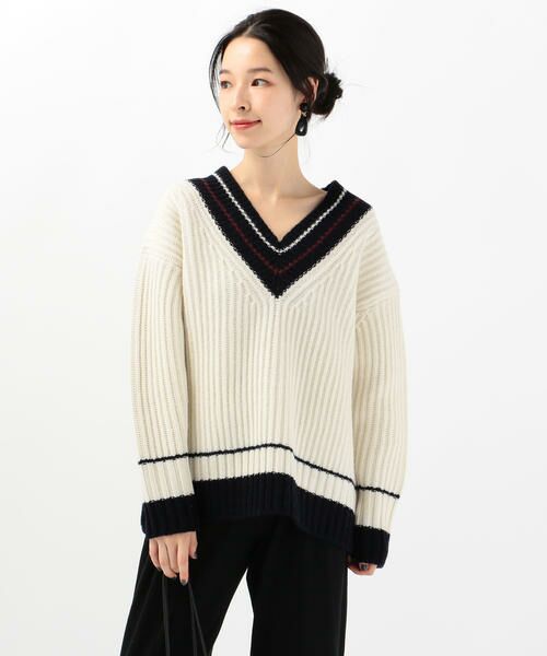 SHIPS for women / シップスウィメン ニット・セーター | SHIPS Primary Navy Label:ウールクリケットVネックプルオーバー | 詳細16