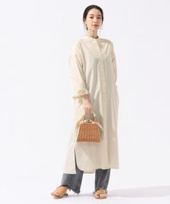 SHIPS / シップス ミニ丈・ひざ丈ワンピース | PrimaryNavyLabel:コットンシルクストライプノーカラーワンピース