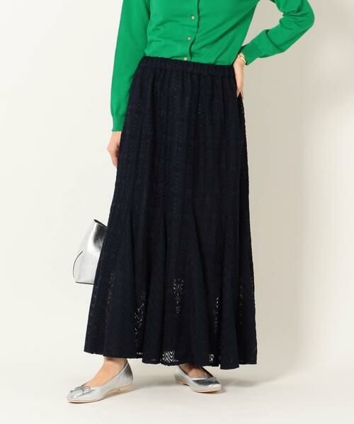 SHIPS / シップス ミニ・ひざ丈スカート | SHIPS any:ニットレーススカート(ネイビー)