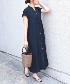 SHIPS / シップス ミニ丈・ひざ丈ワンピース | SHIPS any:パウダーサテン フレンチスリーブ ポケットワンピース