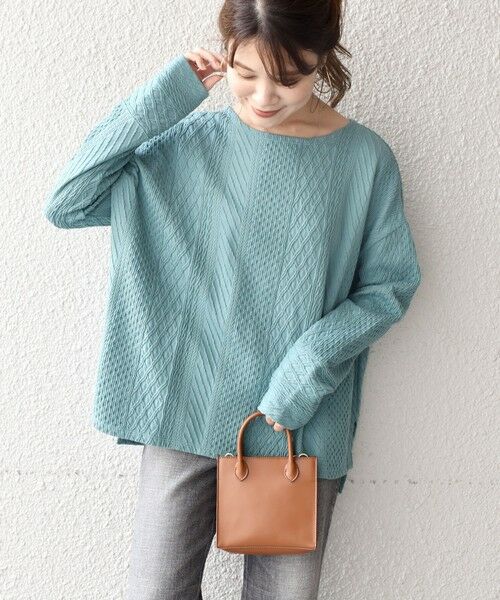 SHIPS / シップス カットソー | ケーブルバックジッププルオーバー◇(グリーン)