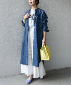 SHIPS any: バンドカラー デニム シャツワンピース［SHIPS any DENIM］