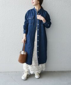 SHIPS any: バンドカラー デニム シャツワンピース［SHIPS any DENIM］