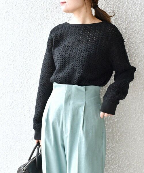 SHIPS / シップス カットソー | メッシュビッグプルオーバー(ブラック)