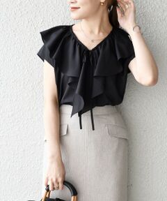 SHIPS / シップス シャツ・ブラウス | 〈手洗い可能〉プリントソリッドフリルVネックブラウス◇