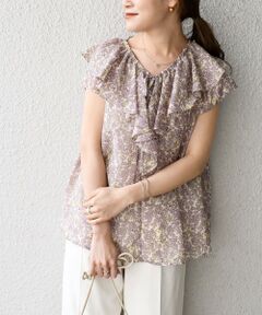 SHIPS / シップス シャツ・ブラウス | 〈手洗い可能〉プリントソリッドフリルVネックブラウス◇